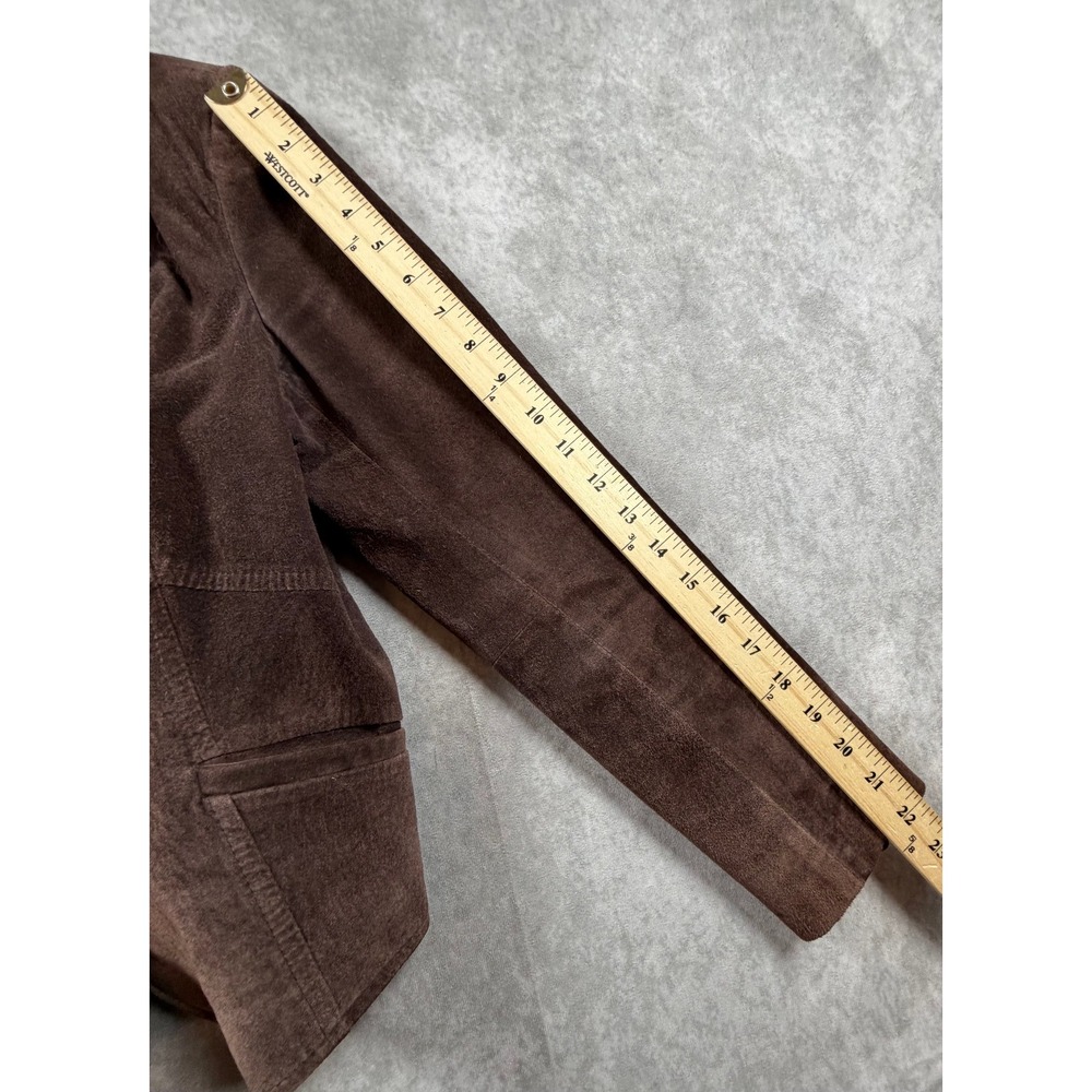 IE Petite Womens Large Jacket Suede Leather Brown Button Front Blazer - Picture 9 of 10